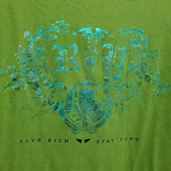 Rich Yung Men's Big & Tall Green Metallic Live Rich Stay Yung Graphic Tee Sz 3XL - Picture 2 of 5